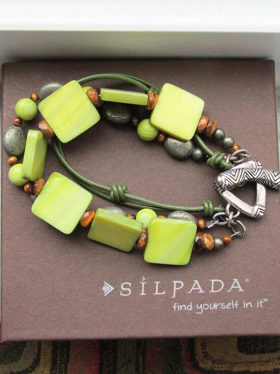 Silpada Jewelry - In Box SILPADA Green MOP Pyrite Tiger Eye Sterling Silver Toggle Bracelet B1132